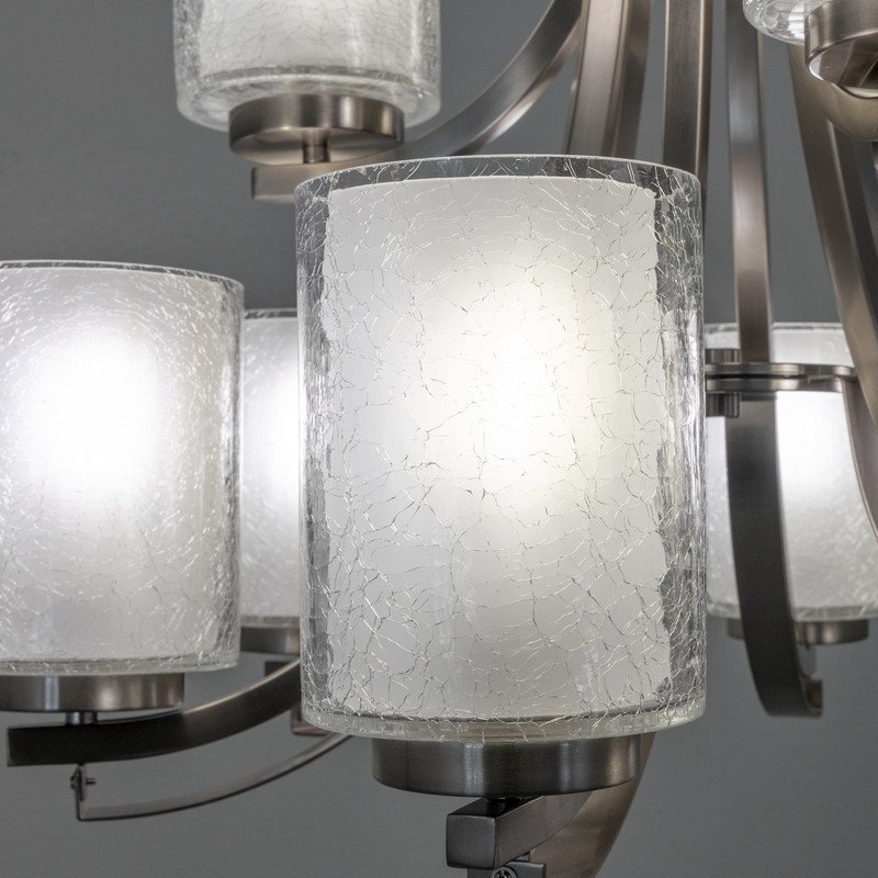 Yosemite Home Decor 9-Light Metal Chandelier with Frosted Glass Shade in Nickel
