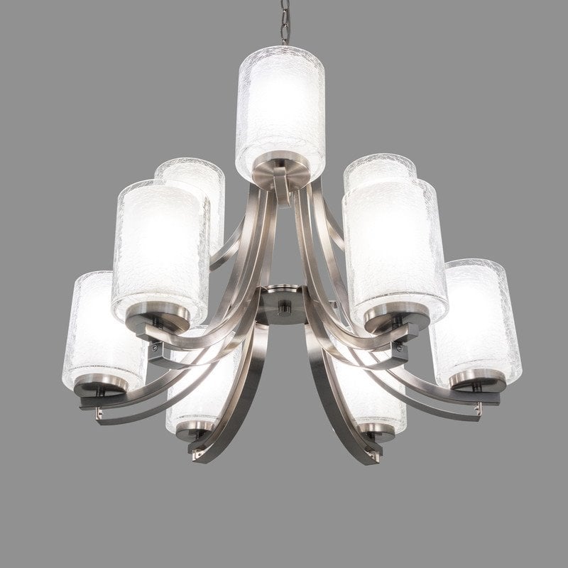 Yosemite Home Decor 9-Light Metal Chandelier with Frosted Glass Shade in Nickel