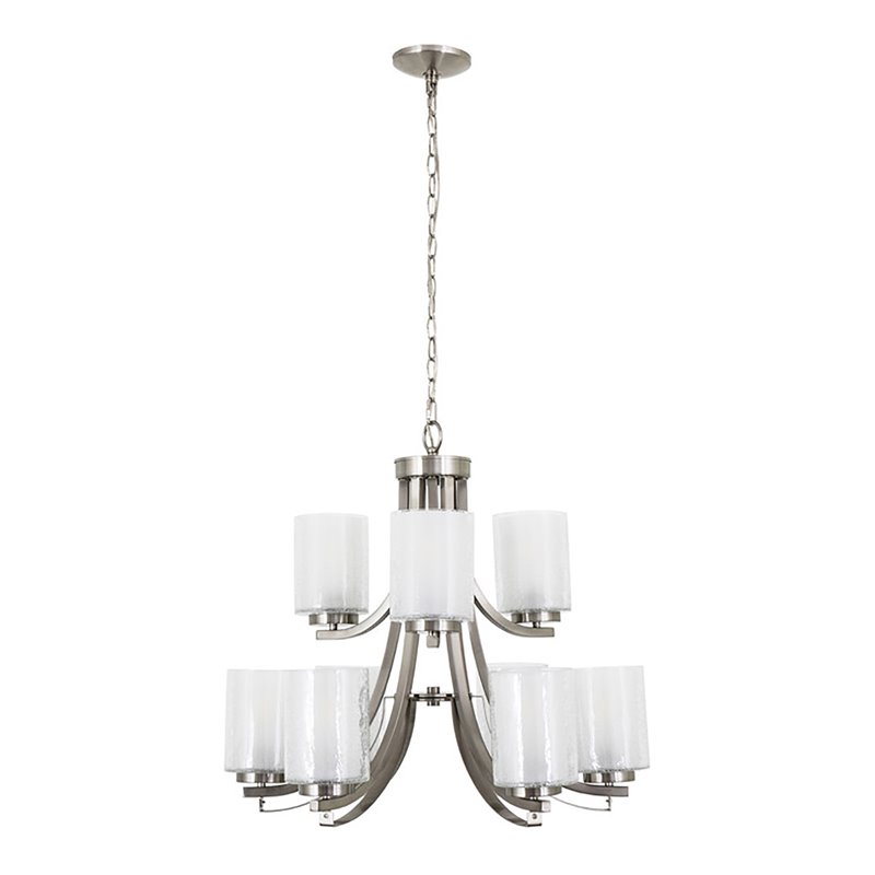 Yosemite Home Decor 9-Light Metal Chandelier with Frosted Glass Shade in Nickel