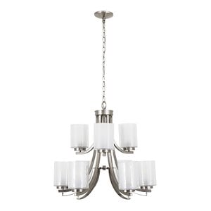 Yosemite Home Decor 9-Light Metal Chandelier with Frosted Glass Shade in Nickel