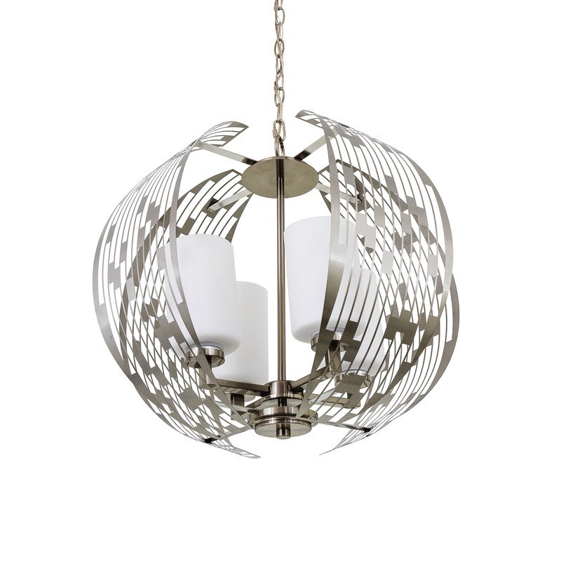Yosemite Home Decor Orbs Symie 4-Light Metal/Glass Chandelier in Nickel/White