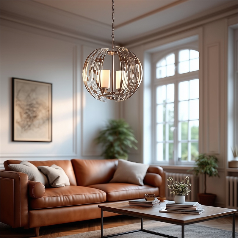 Yosemite Home Decor Orbs Symie 4-Light Metal/Glass Chandelier in Nickel/White