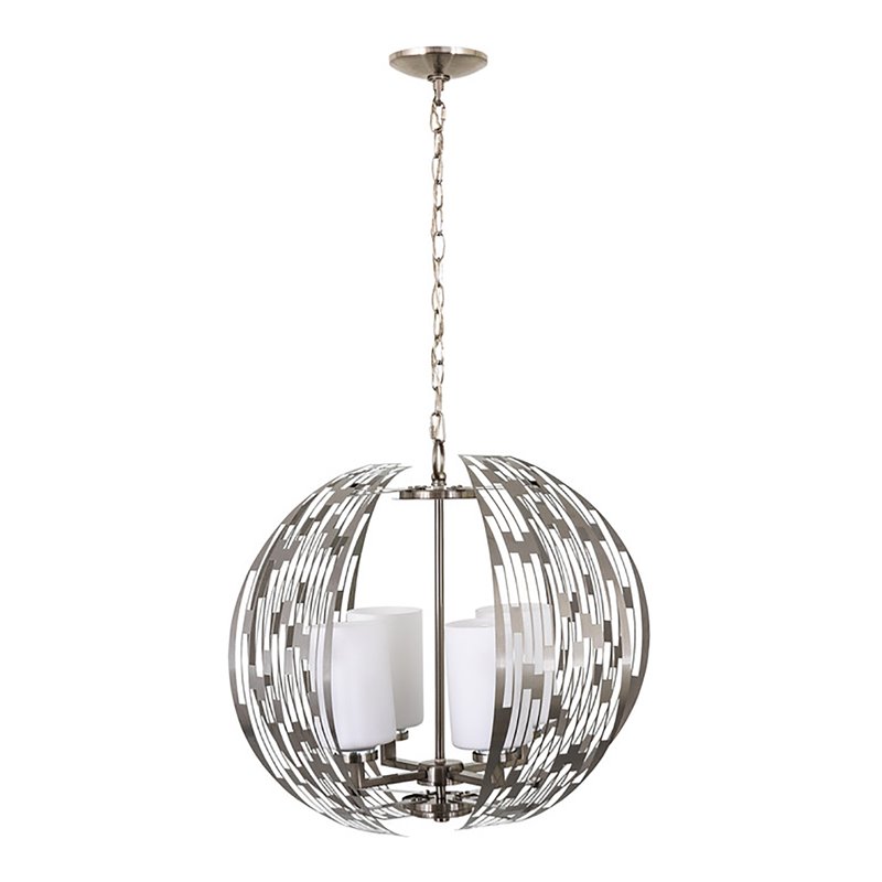 Yosemite Home Decor Orbs Symie 4-Light Metal/Glass Chandelier in Nickel/White