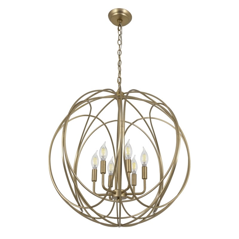 Yosemite Home Decor 6-Light Modern Stainless Steel Chandelier in Brass