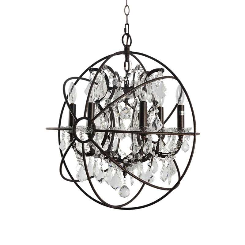 Yosemite Home Decor Orbs 6-Light Metal/Crystal Chandelier in Rustic Brown