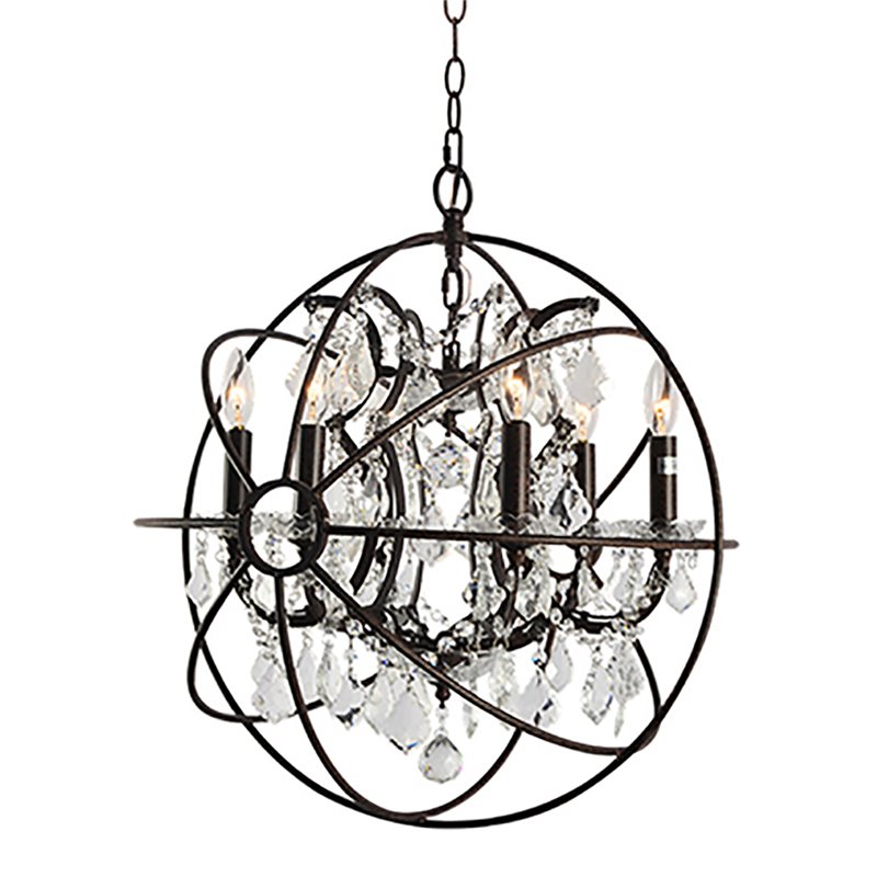 Yosemite Home Decor Orbs 6-Light Metal/Crystal Chandelier in Rustic Brown