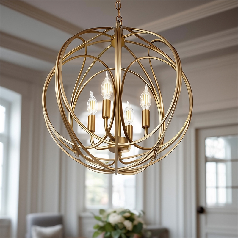 Yosemite Home Decor 4-Light Modern Metal Chandelier in Satin Brass