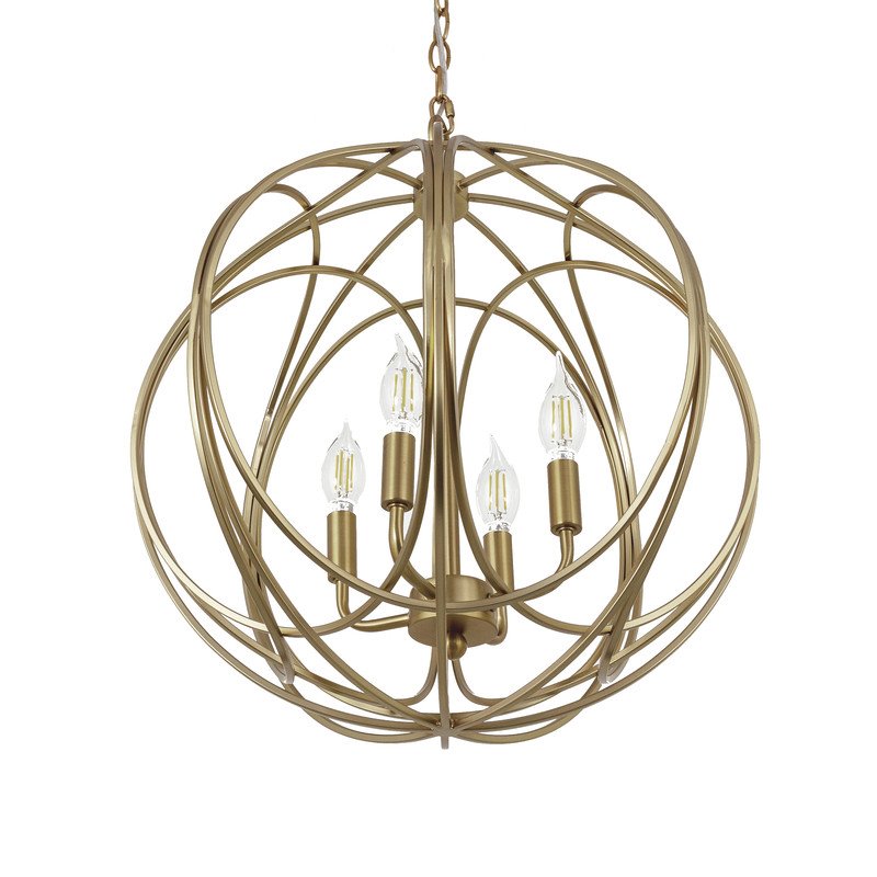 Yosemite Home Decor 4-Light Modern Metal Chandelier in Satin Brass