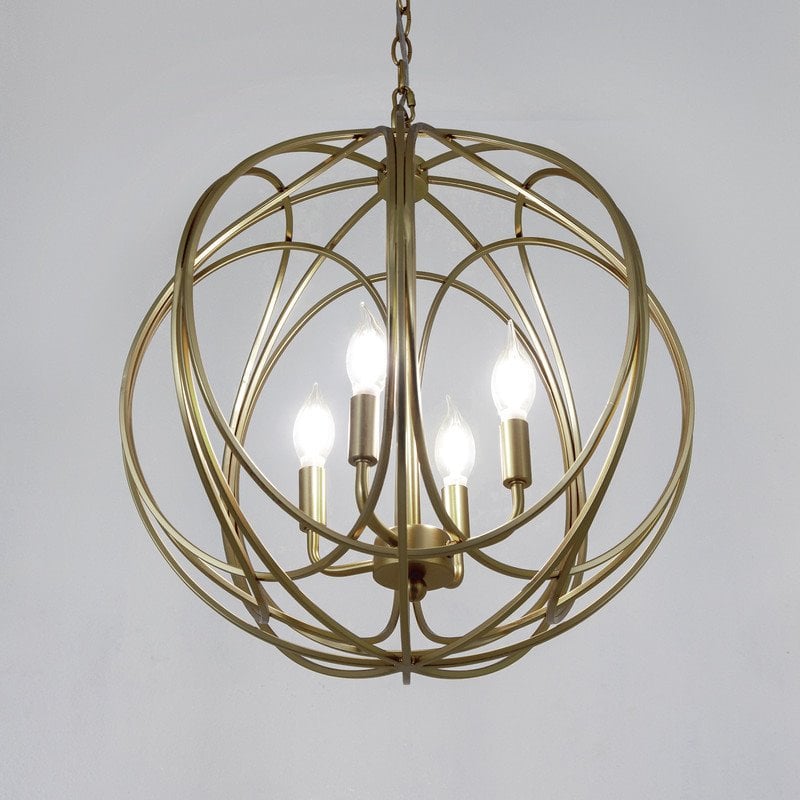 Yosemite Home Decor 4-Light Modern Metal Chandelier in Satin Brass