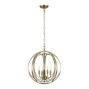 Yosemite Home Decor 4-Light Modern Metal Chandelier in Satin Brass