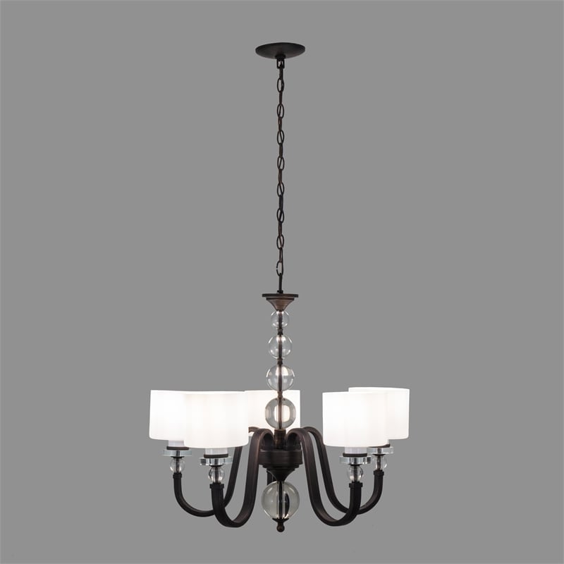 Yosemite Home Decor Mitchell Peak 5-Light Glass Hanging Chandelier in Bronze