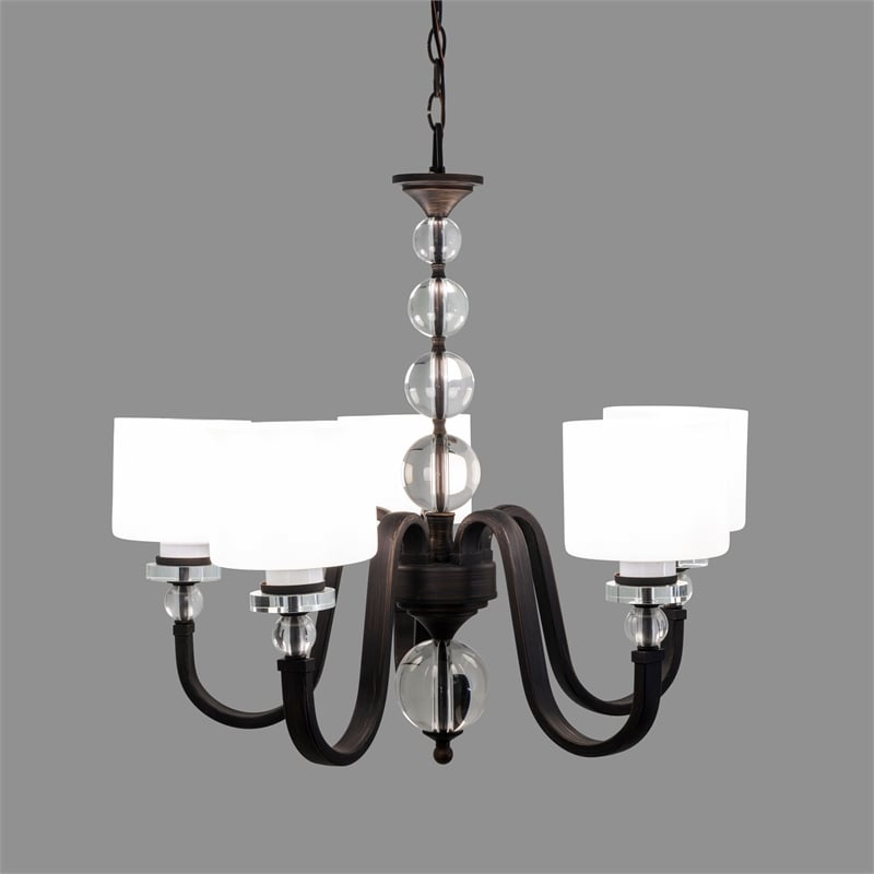 Yosemite Home Decor Mitchell Peak 5-Light Glass Hanging Chandelier in Bronze