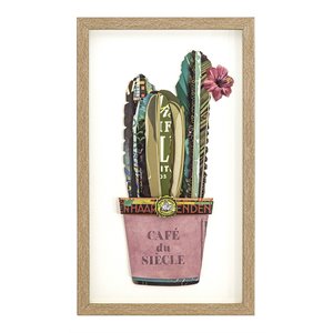 Yosemite Home Decor &quotCactus Collage II&quot Glass Framed 3D Wall Art in Multi-Color