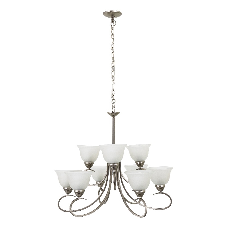 Yosemite Home Decor Ribbon Falls 9-Light Glass Chandelier in Nickel/White