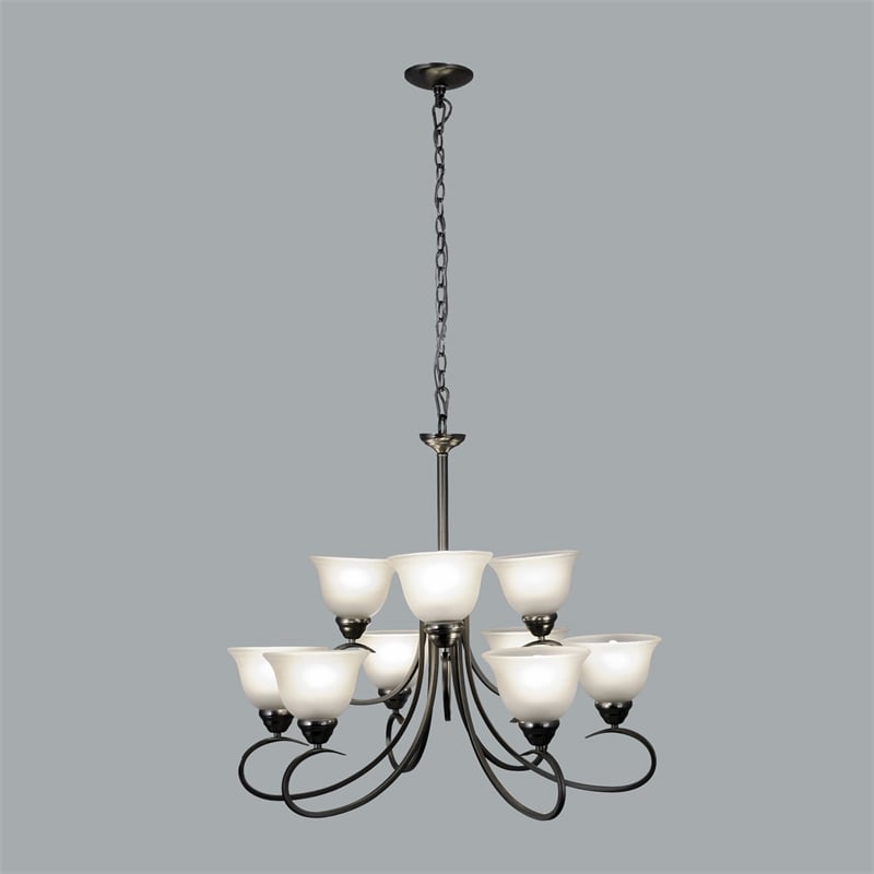 Yosemite Home Decor Ribbon Falls 9-Light Glass Chandelier in Nickel/White