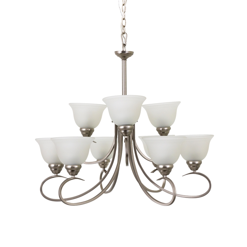 Yosemite Home Decor Ribbon Falls 9-Light Glass Chandelier in Nickel/White