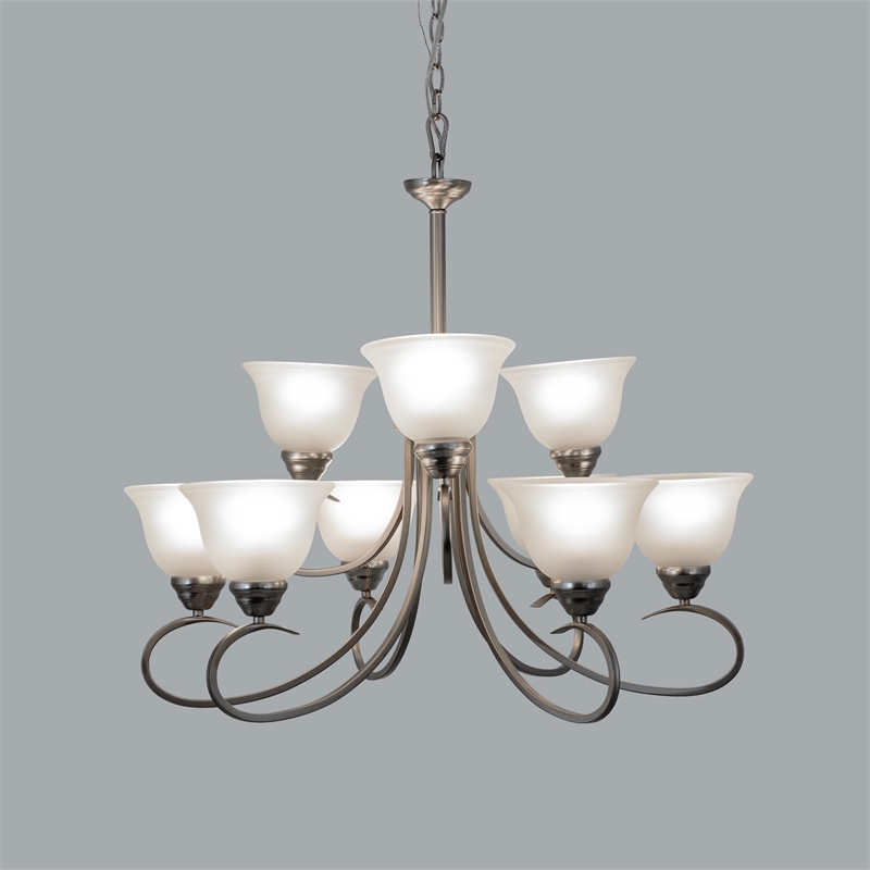 Yosemite Home Decor Ribbon Falls 9-Light Glass Chandelier in Nickel/White