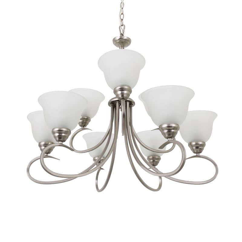 Yosemite Home Decor Ribbon Falls 9-Light Glass Chandelier in Nickel/White
