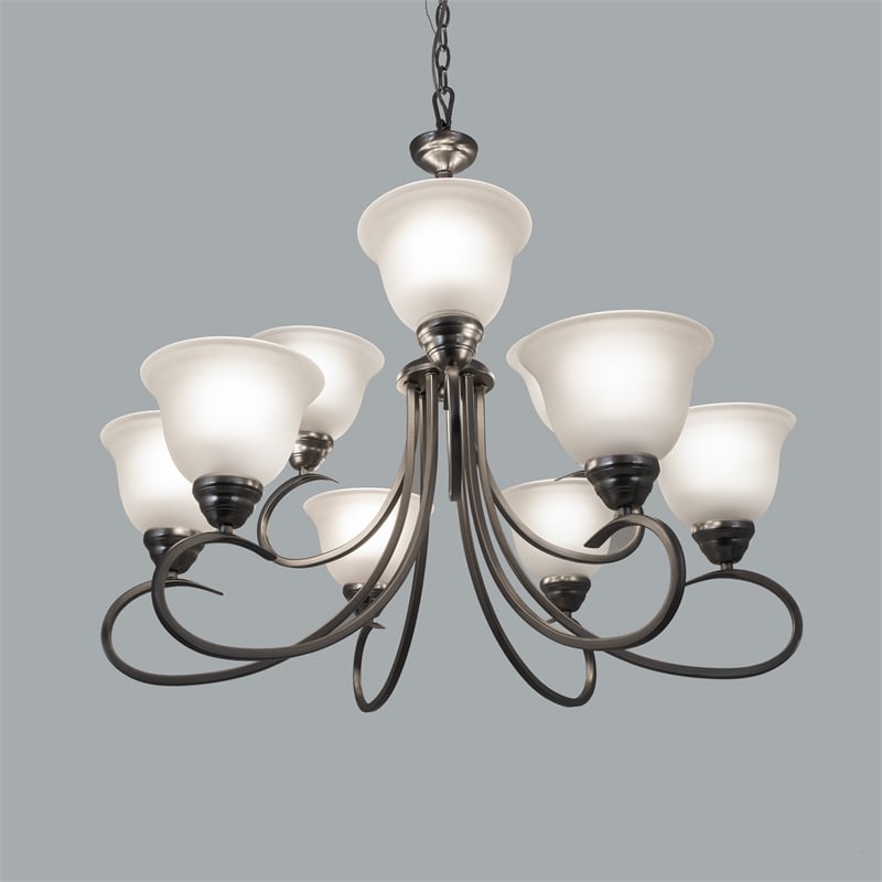 Yosemite Home Decor Ribbon Falls 9-Light Glass Chandelier in Nickel/White