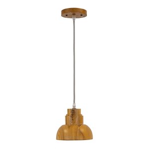 Yosemite Home Decor 1-Light Center Bowl Transitional Wood Pendant in Brown