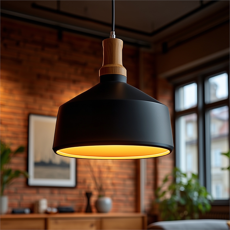 Yosemite Home Decor Noir 1-Light Transitional Aluminum Pendant in Black