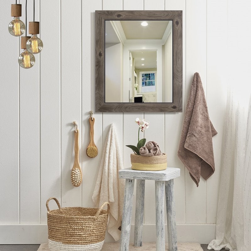 Yosemite Home Decor Medium Rectangle Beveled Glass Wood Casual Mirror in Gray