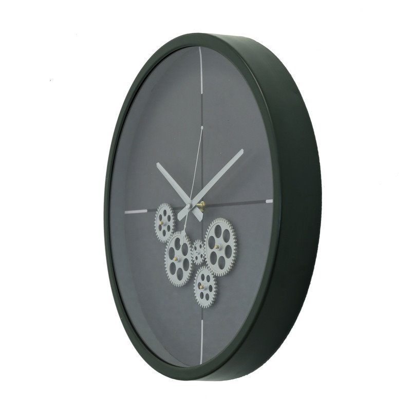 Yosemite Home Decor Minimalist Metal Clock with Open Moving Gears in Dark Green