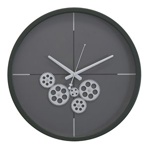 Yosemite Home Decor Minimalist Metal Clock with Open Moving Gears in Dark Green