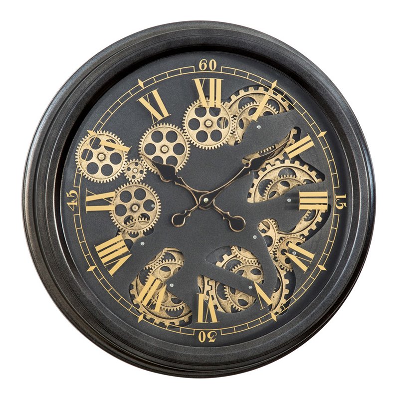 Yosemite Home Decor Sophisticated Design Modern Metal Paris Gear Clock in Black