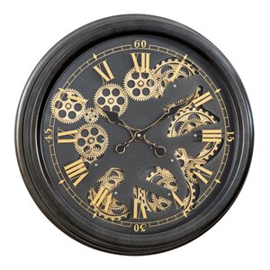 Yosemite Home Decor Sophisticated Design Modern Metal Paris Gear Clock in Black