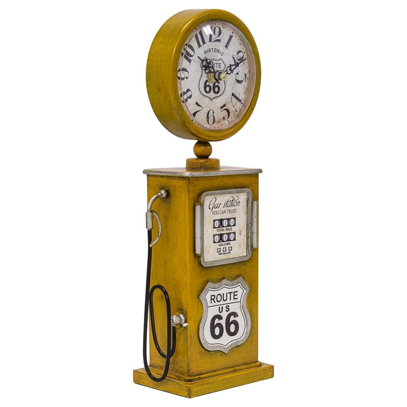 Yosemite Home Decor Route 66 Transitional Metal Table Top Clock in Yellow