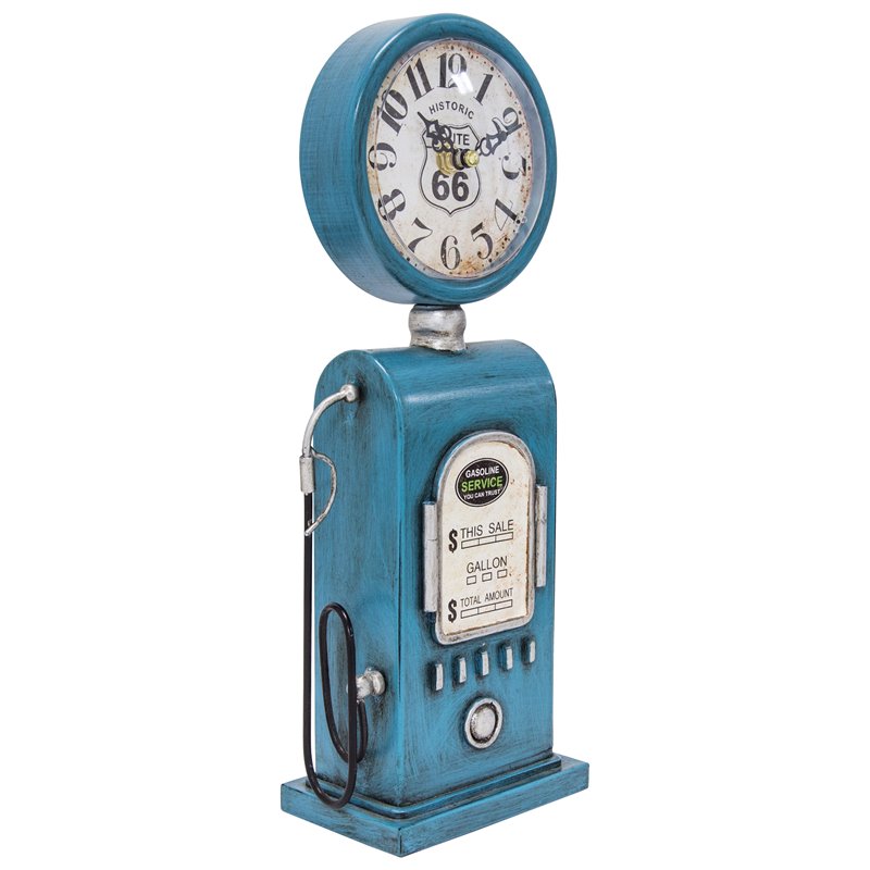 Yosemite Home Decor Route 66 Transitional Metal Table Top Clock in Blue