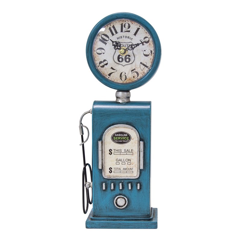 Yosemite Home Decor Route 66 Transitional Metal Table Top Clock in Blue