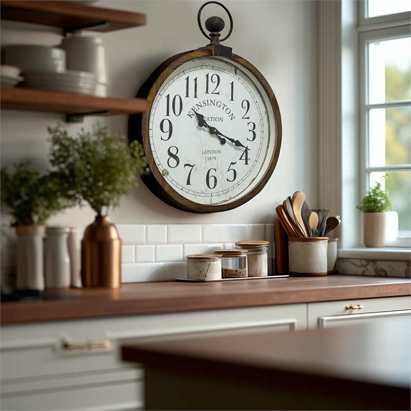 Yosemite Home Kensington Station Engineered Wood Wall Clock in Off White