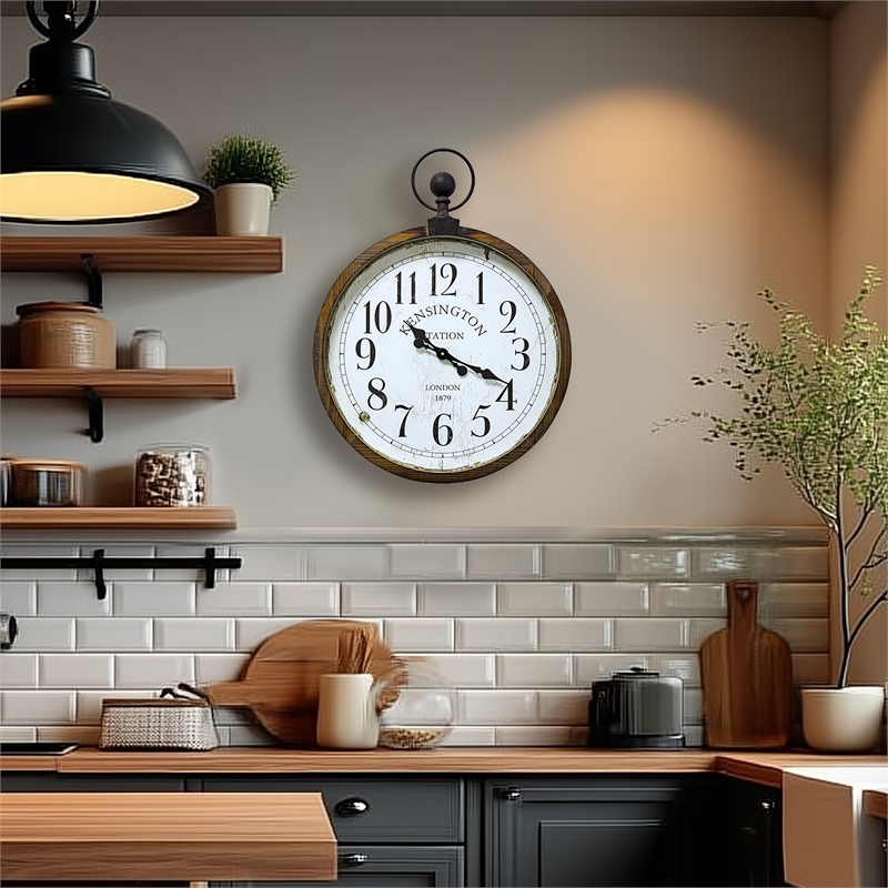Yosemite Home Kensington Station Engineered Wood Wall Clock in Off White