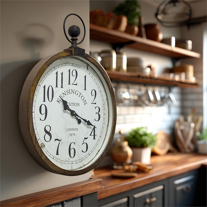 Yosemite Home Kensington Station Engineered Wood Wall Clock in Off White