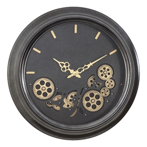 Yosemite Home Decor 18.5&quot Round Modern Metal Gear Clock in Black