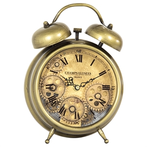 Yosemite Home Decor Modern Metal Gears Table Top Clock in Aged Bronze and Brass