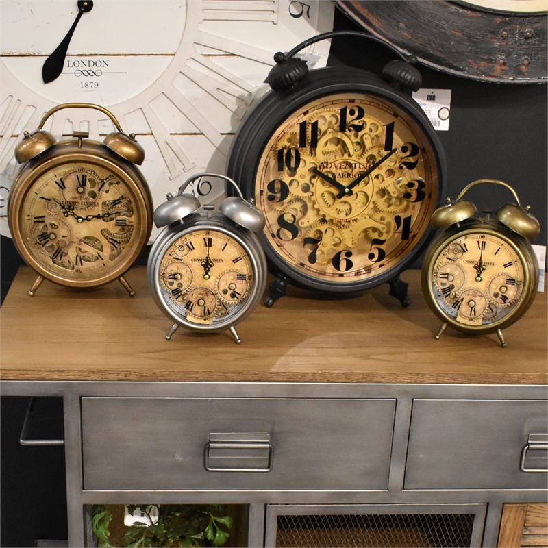 Yosemite Home Decor Modern Metal Gears Table Top Clock in Aged Bronze and Brass