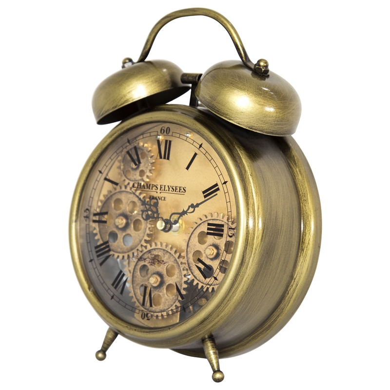 Yosemite Home Decor Modern Metal Gears Table Top Clock in Aged Bronze and Brass