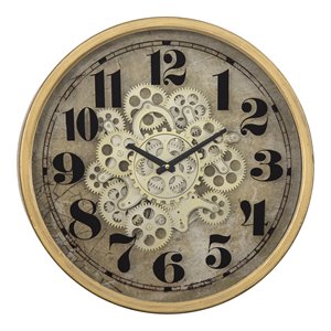 Yosemite Home Decor 18.3&quot Round Modern Metal Gear Clock in Brown