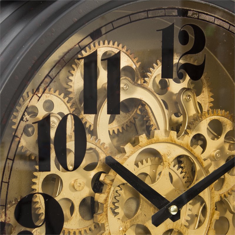 Yosemite Home Decor Modern Metal Gear Table Top Clock in Black and Brass