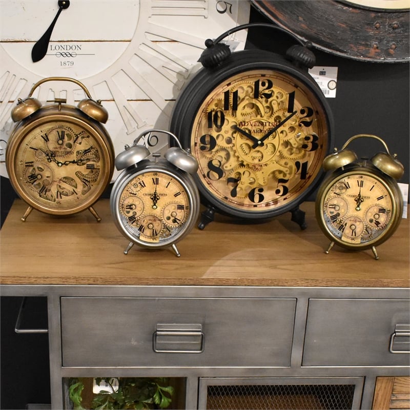 Yosemite Home Decor Modern Metal Gear Table Top Clock in Black and Brass