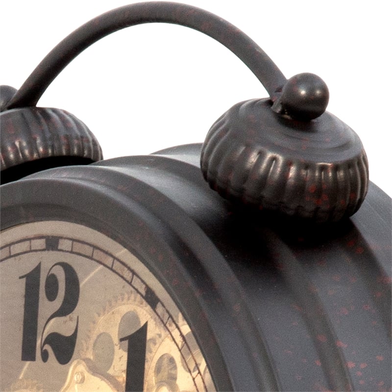 Yosemite Home Decor Modern Metal Gear Table Top Clock in Black and Brass