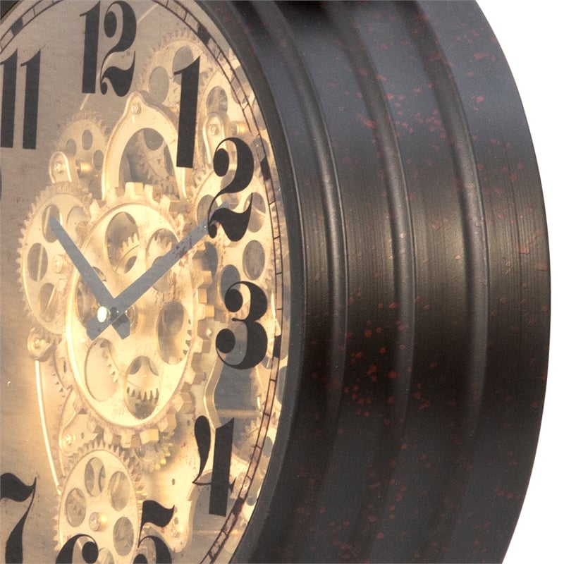 Yosemite Home Decor Modern Metal Gear Table Top Clock in Black and Brass