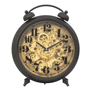 Yosemite Home Decor Modern Metal Gear Table Top Clock in Black and Brass