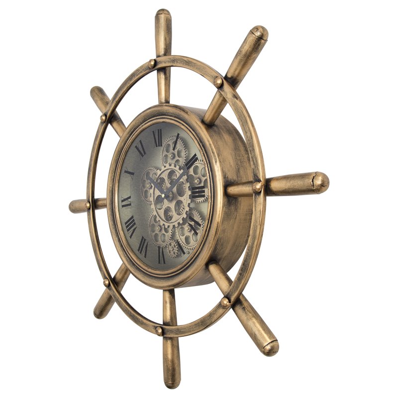Yosemite Home Decor Modern Metal Ship's Wheel Wall Clock in Gold