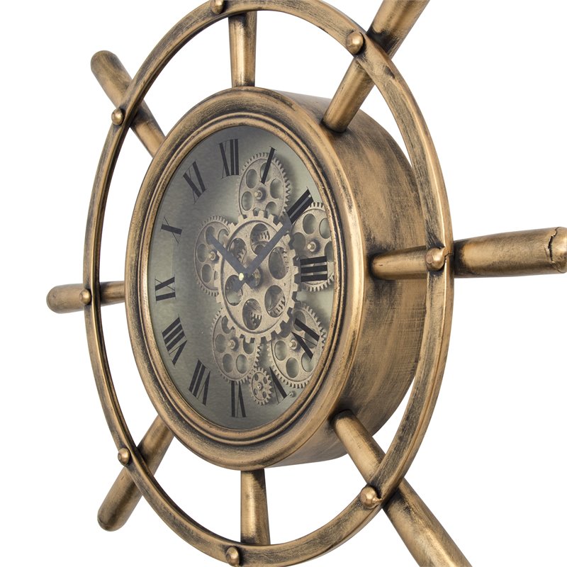 Yosemite Home Decor Modern Metal Ship's Wheel Wall Clock in Gold