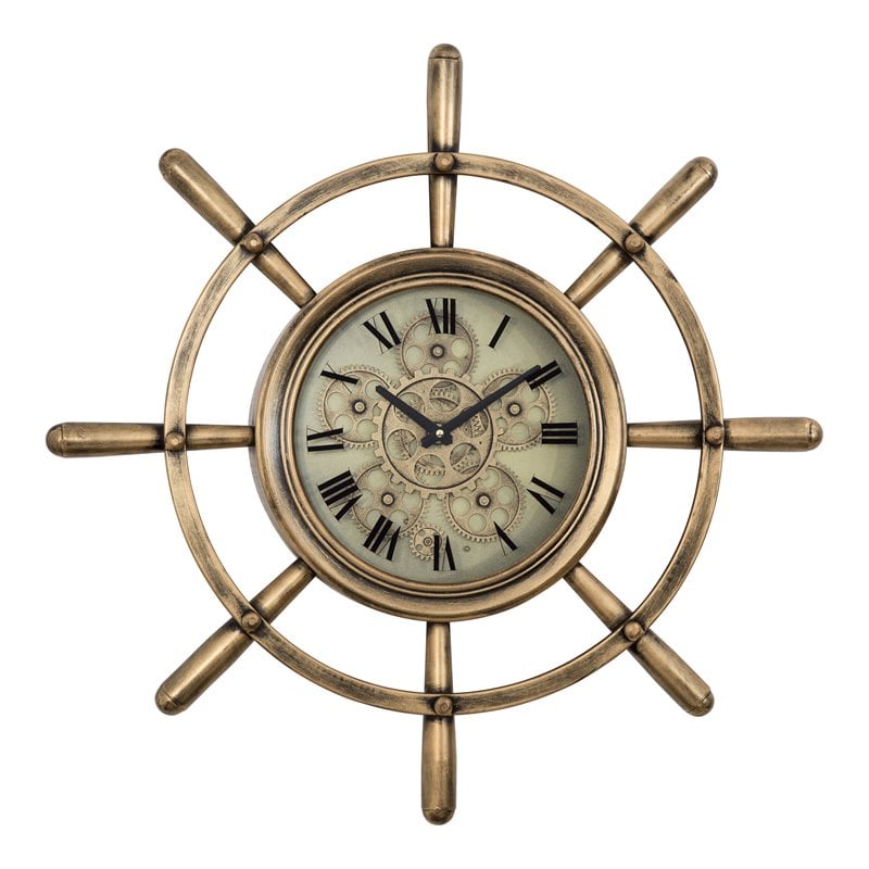 Yosemite Home Decor Modern Metal Ship's Wheel Wall Clock in Gold
