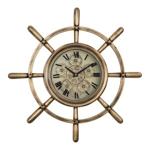 Yosemite Home Decor Modern Metal Ship's Wheel Wall Clock in Gold